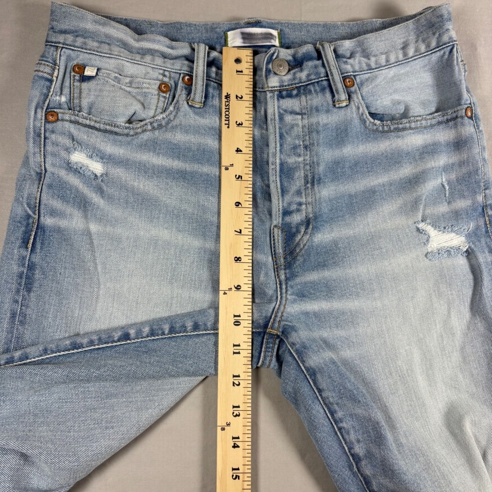AE77 Premium Distressed Straight Leg Jeans Mens 30x32 Light Wash Button Fly - Picture 7 of 15